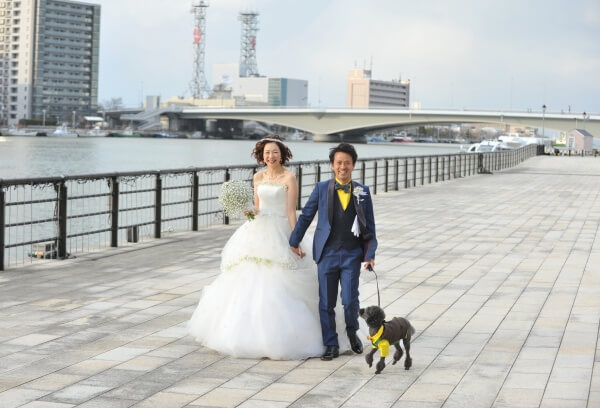 新潟市結婚式場　ブレストン　やすらぎ堤　万代テラス　信濃川　前撮り　愛犬　かつお　ファーストミート　愛犬　犬