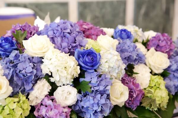 新潟市結婚式場　ブレストン　フラワー　コーディネート　ブルー　ジューンブライド　紫陽花　あじさい　