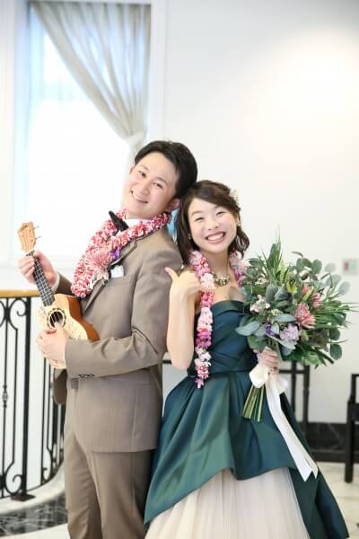 新潟市結婚式場　ブレストン　ハワイ　プロポーズ　ハネムーン　リゾート　トロピカル　ウェルカムドリンク　ウェディングケーキ　ブーケ　フラワーコーディネート　デザートビュッフェ　テーブルラウンド　ビアサーブ　フラダンス