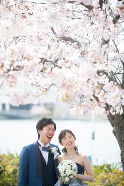 新潟市結婚式場　ブレストン　前撮り　桜　信濃川　万代テラス　桜前撮り